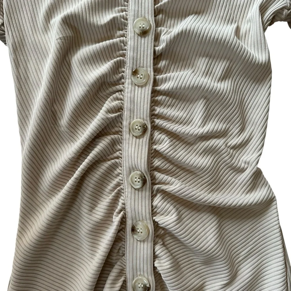 Princess Polly Thea Romper Ribbed Beige Button Down -Size 2 - Picture 4 of 11